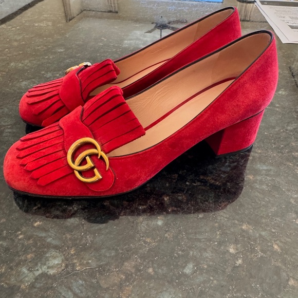 Authentic Gucci Marmont / Double G suede mid heel pumps size 40.5 - Picture 9 of 14